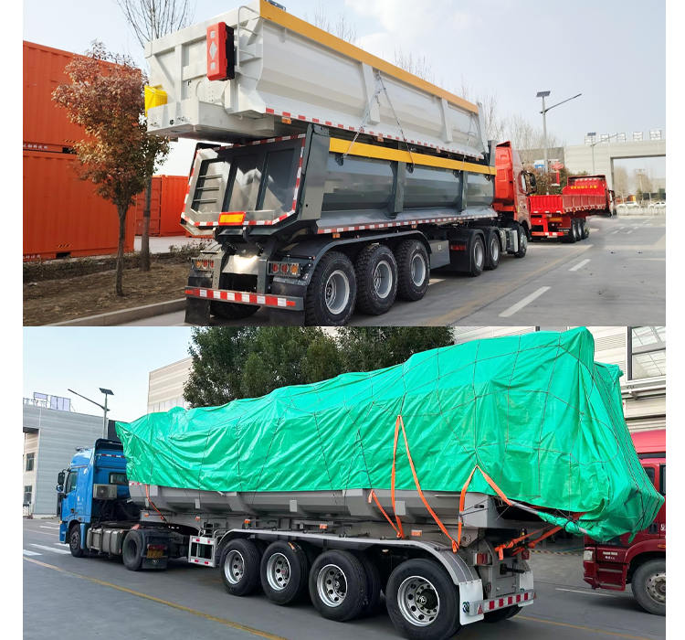 Tipper semi trailer package for sea transportation